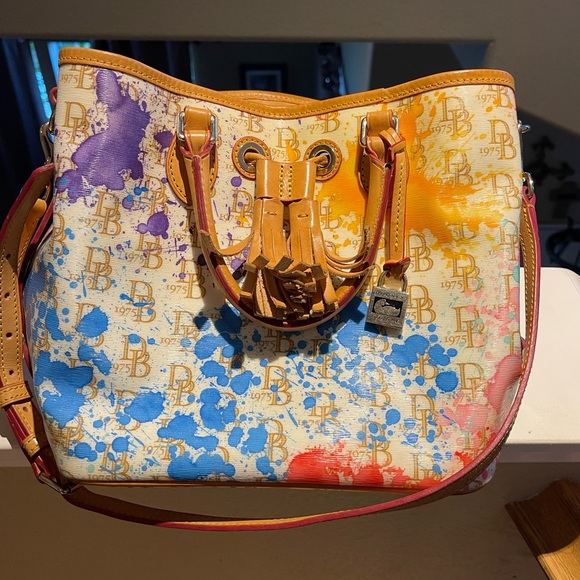 Dooney & Bourke Handbags - Dooney & Bourke Vintage Paint Splatter, Vachetta Leather Bag